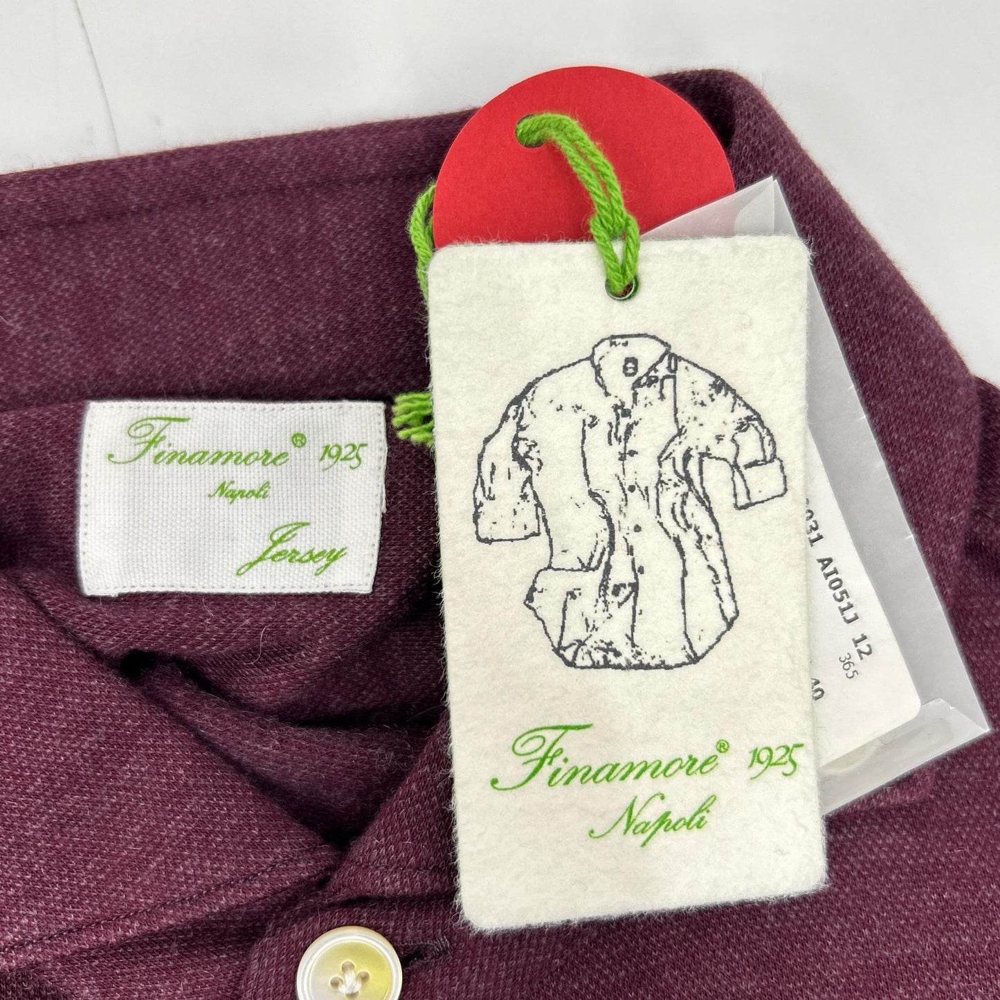 finamore Burgundy Cotton Cashmere Long Polo Shirt Size M