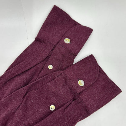 finamore Burgundy Cotton Cashmere Long Polo Shirt Size M