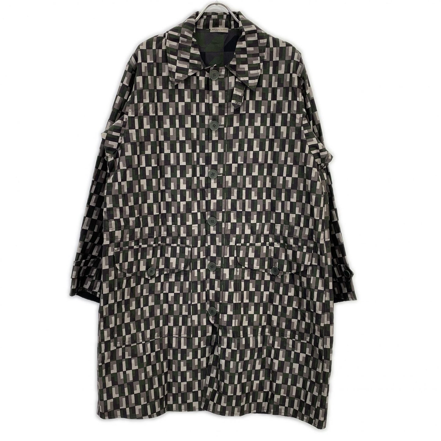 BOTTEGA VENETA Khaki Check Cotton Spring Coat Size 46