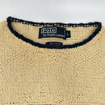 POLO RALPH LAUREN Ivory Flag Embroidered Cotton Knit Size L