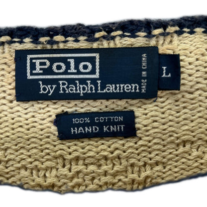 POLO RALPH LAUREN Ivory Flag Embroidered Cotton Knit Size L