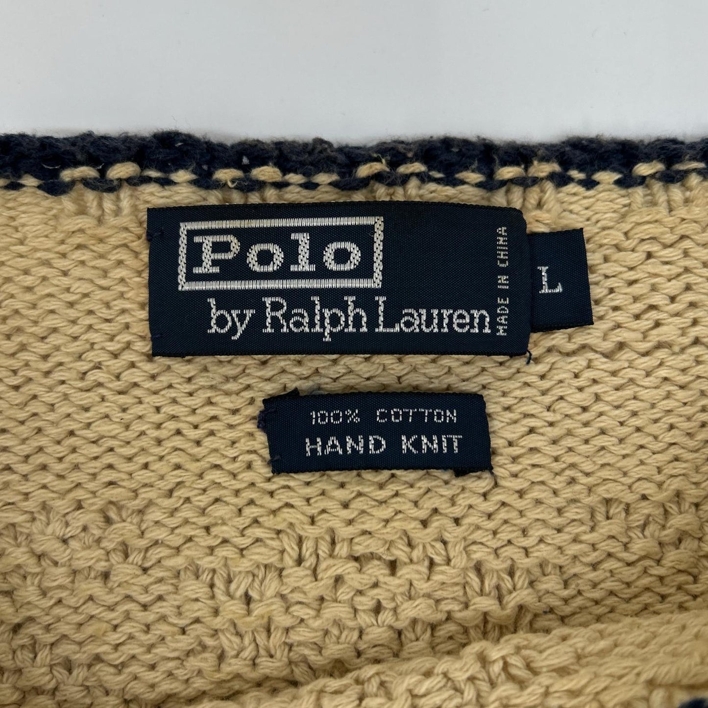 POLO RALPH LAUREN Ivory Flag Embroidered Cotton Knit Size L