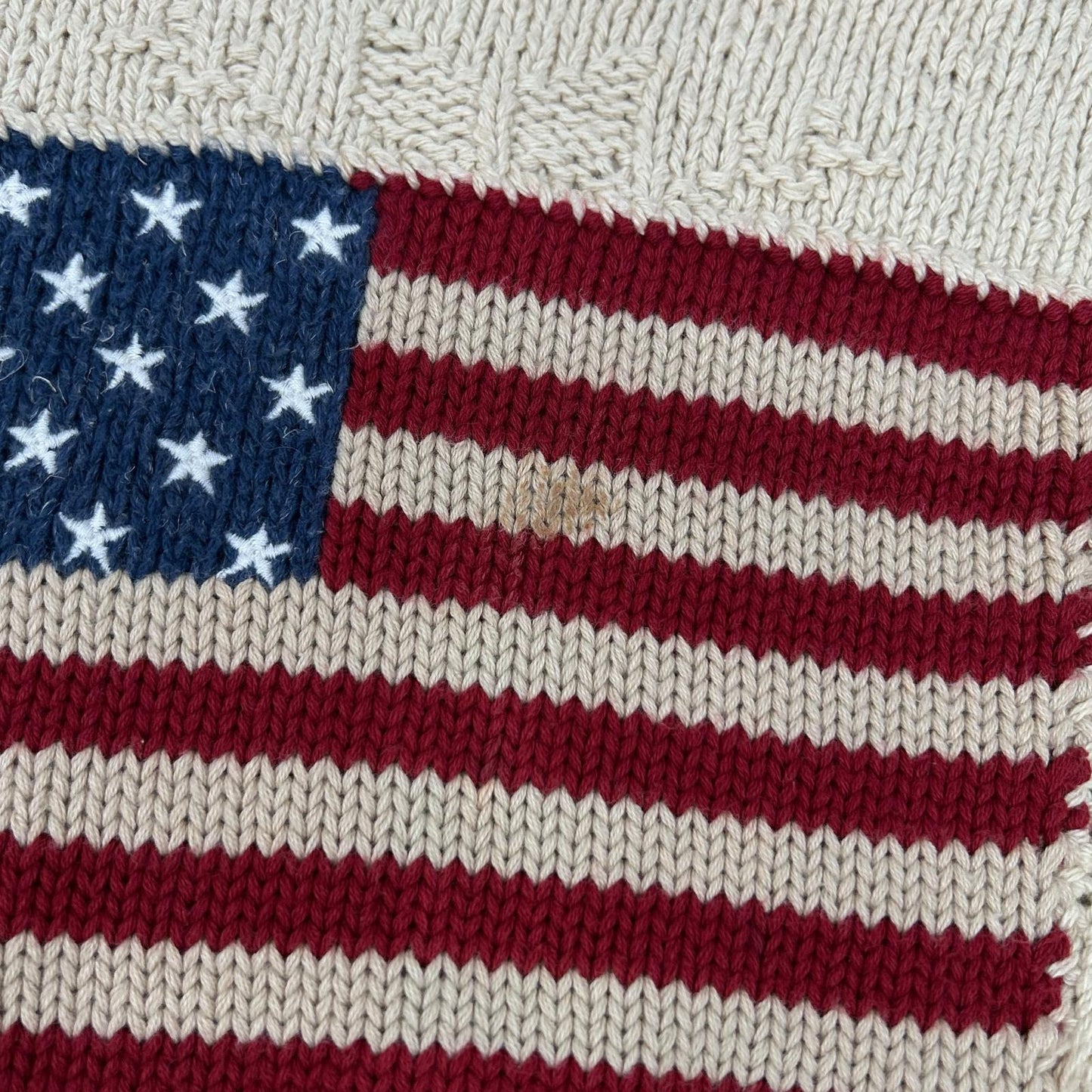 POLO RALPH LAUREN Ivory Flag Embroidered Cotton Knit Size L