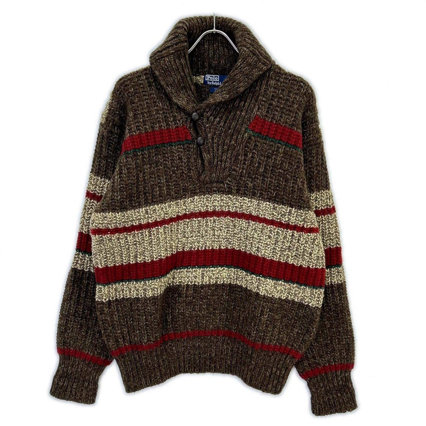 POLO RALPH LAUREN 90s Brown Wool Shawl Collar Knit Size L