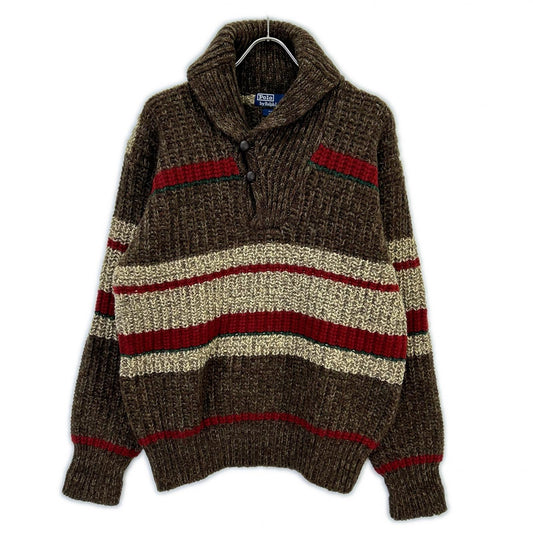 POLO RALPH LAUREN 90s Brown Wool Shawl Collar Knit Size L