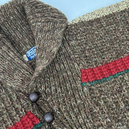 POLO RALPH LAUREN 90s Brown Wool Shawl Collar Knit Size L
