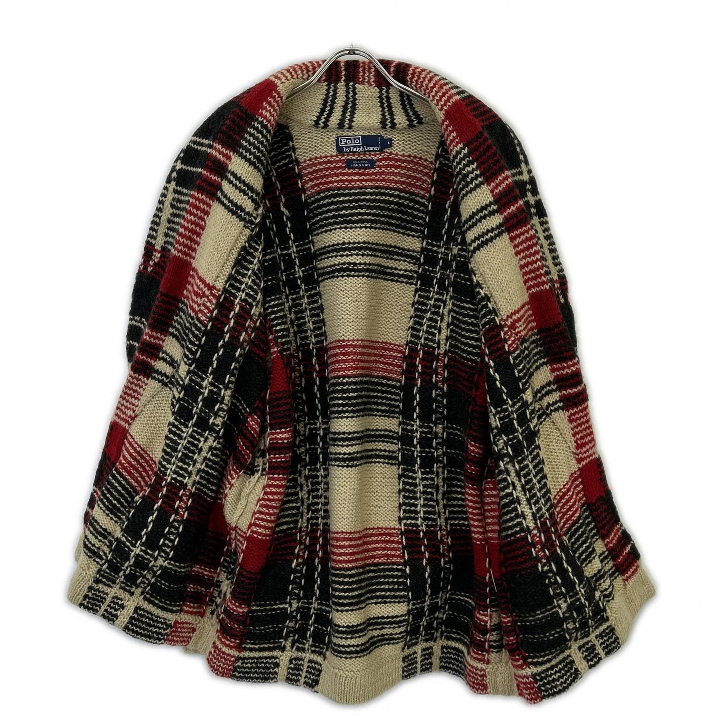 POLO RALPH LAUREN Multi Wool Check Pattern Cardigan Size L