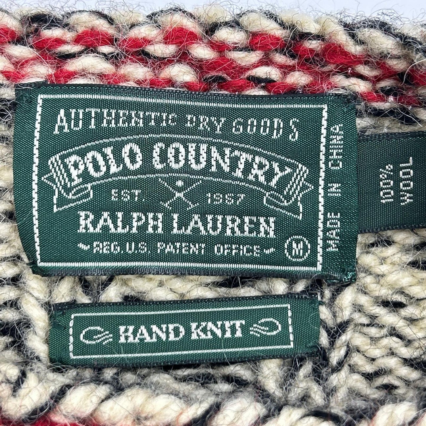 POLO COUNTRY Ivory Black Wool Crewneck Knit Size M