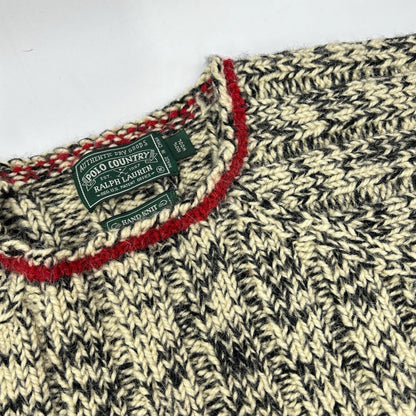 POLO COUNTRY Ivory Black Wool Crewneck Knit Size M