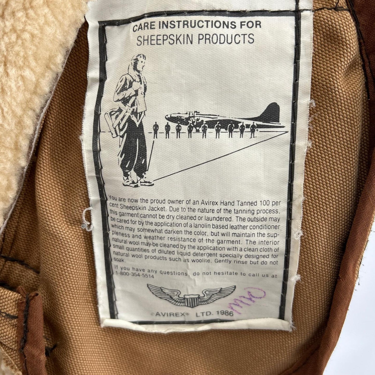 AVIREX B-3 Shearling Flight Jacket Brown Size 36
