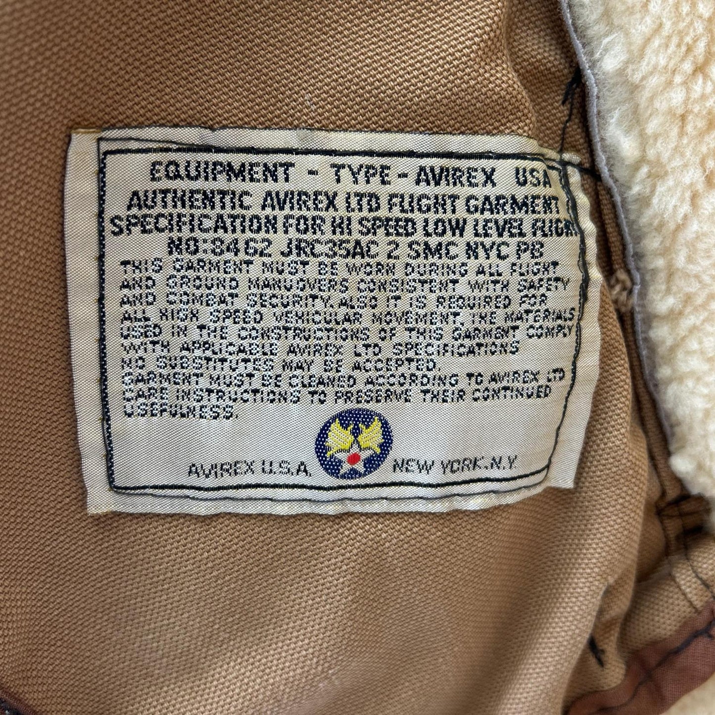 AVIREX B-3 Shearling Flight Jacket Brown Size 36