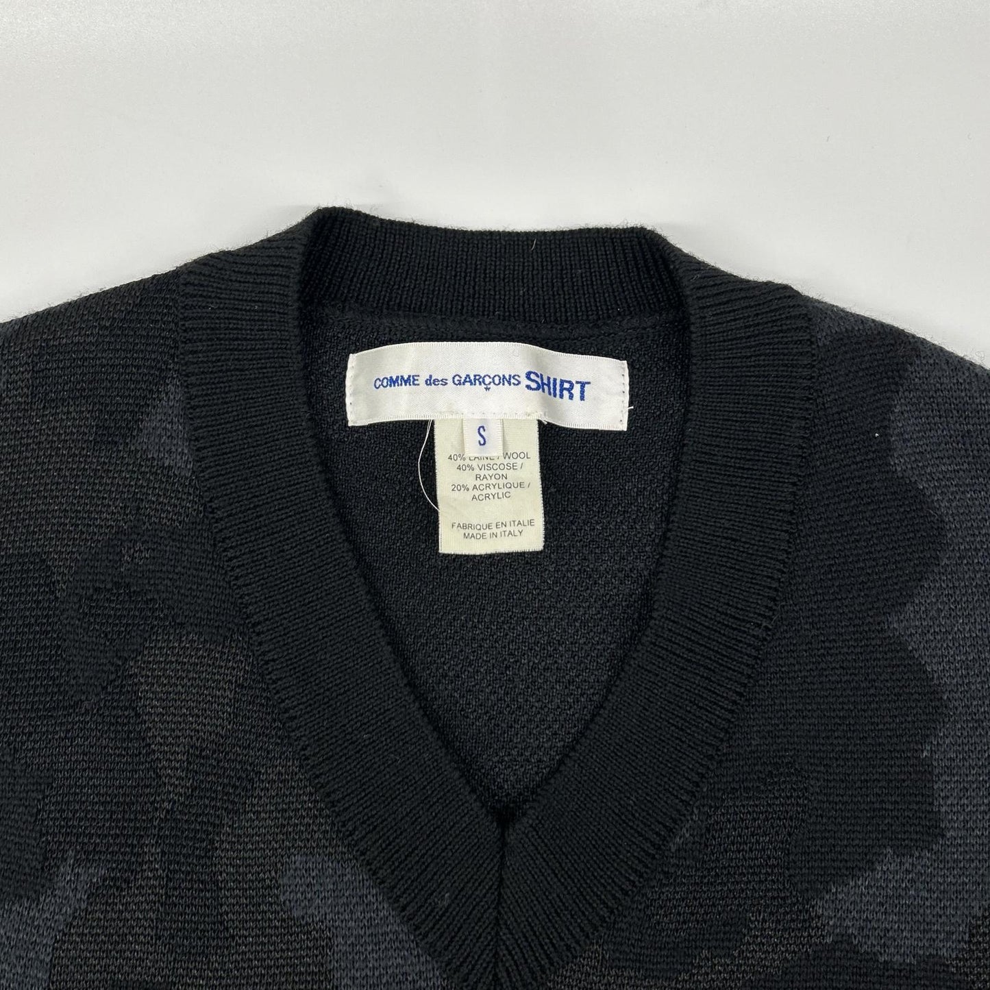 COMMEdesGARCONS SHIRT Black Wool Camo Vest Size S