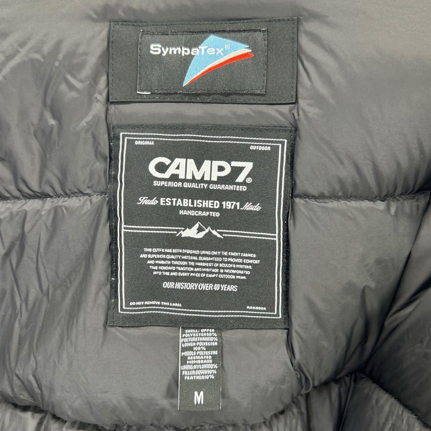 CAMP7 Black Hooded Down Jacket Size M
