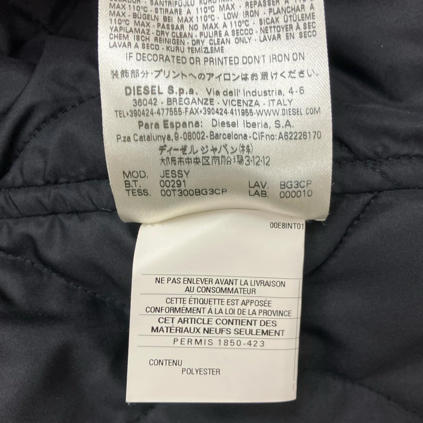DIESEL BlackGold Black Jessy Nylon Coat Size 46