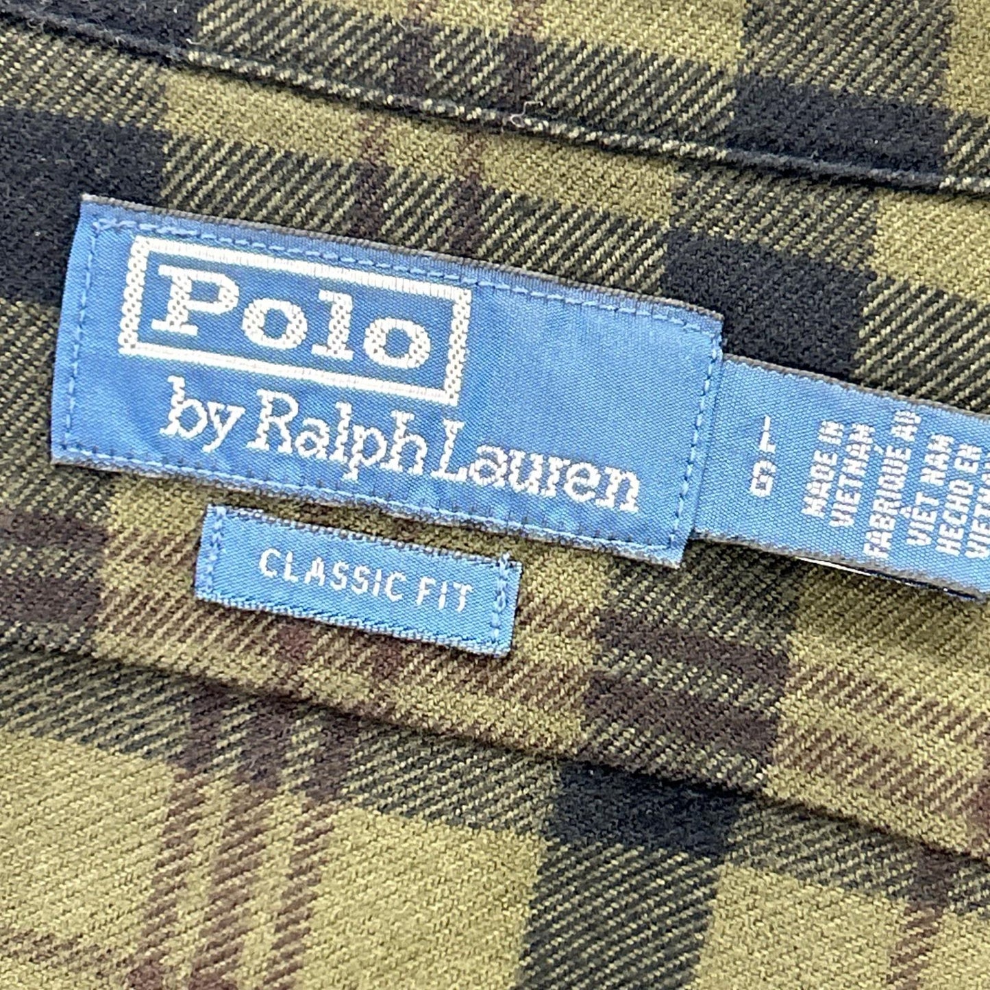 POLO RALPH LAUREN Khaki Check Flannel Camp Shirt Size L