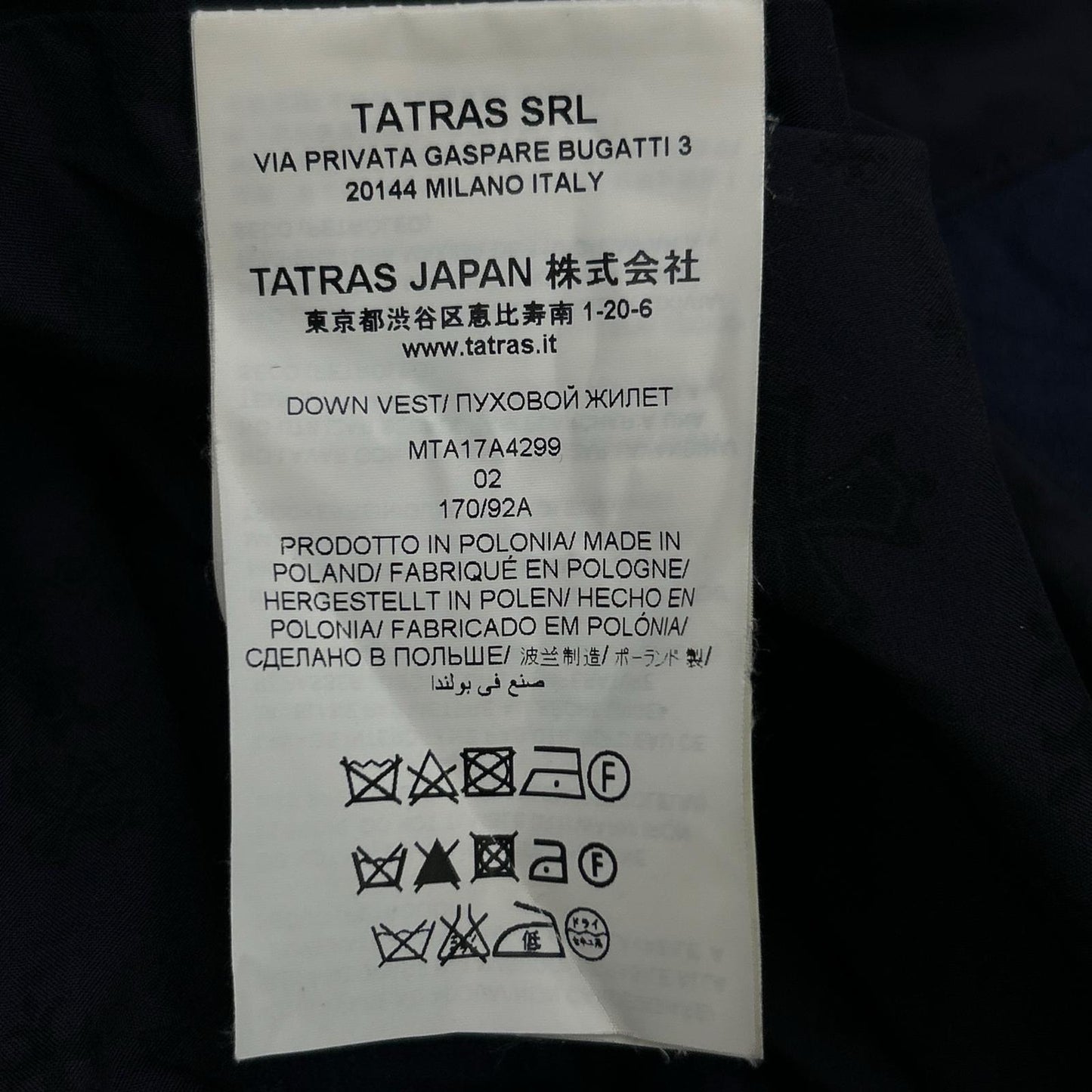 TATRAS LEONARDO Navy Down Vest Size 02