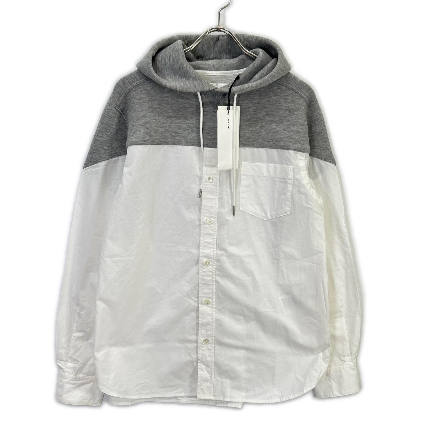sacai White/Gray Docking Shirt Hoodie Size 1