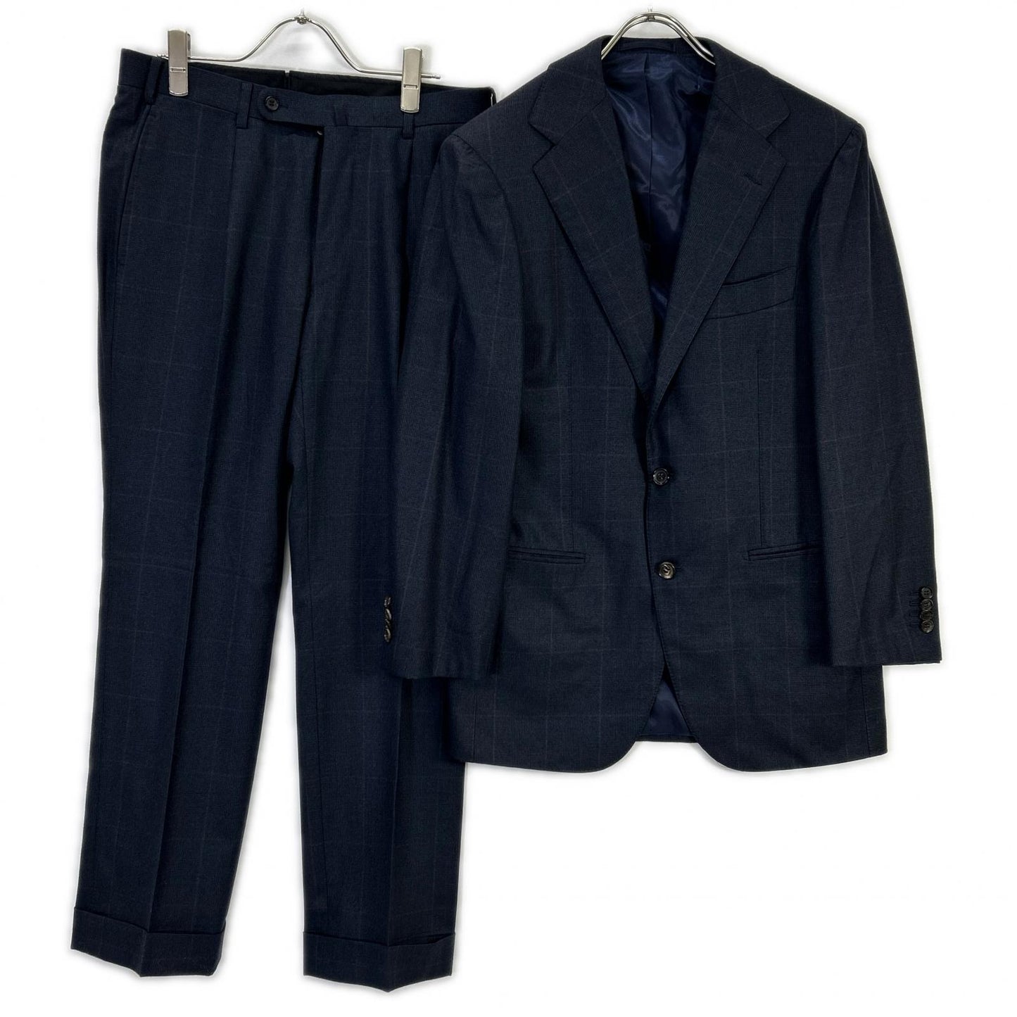 STRASBURGO x Zegna Navy Wool Check Suit Size 36R