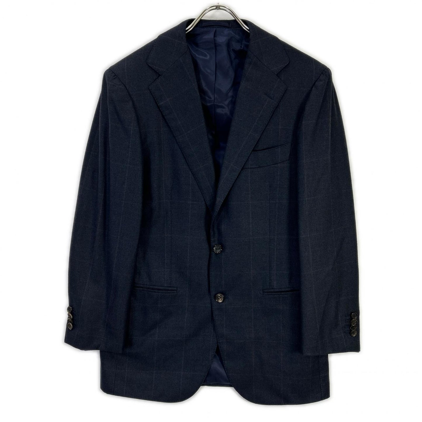 STRASBURGO x Zegna Navy Wool Check Suit Size 36R