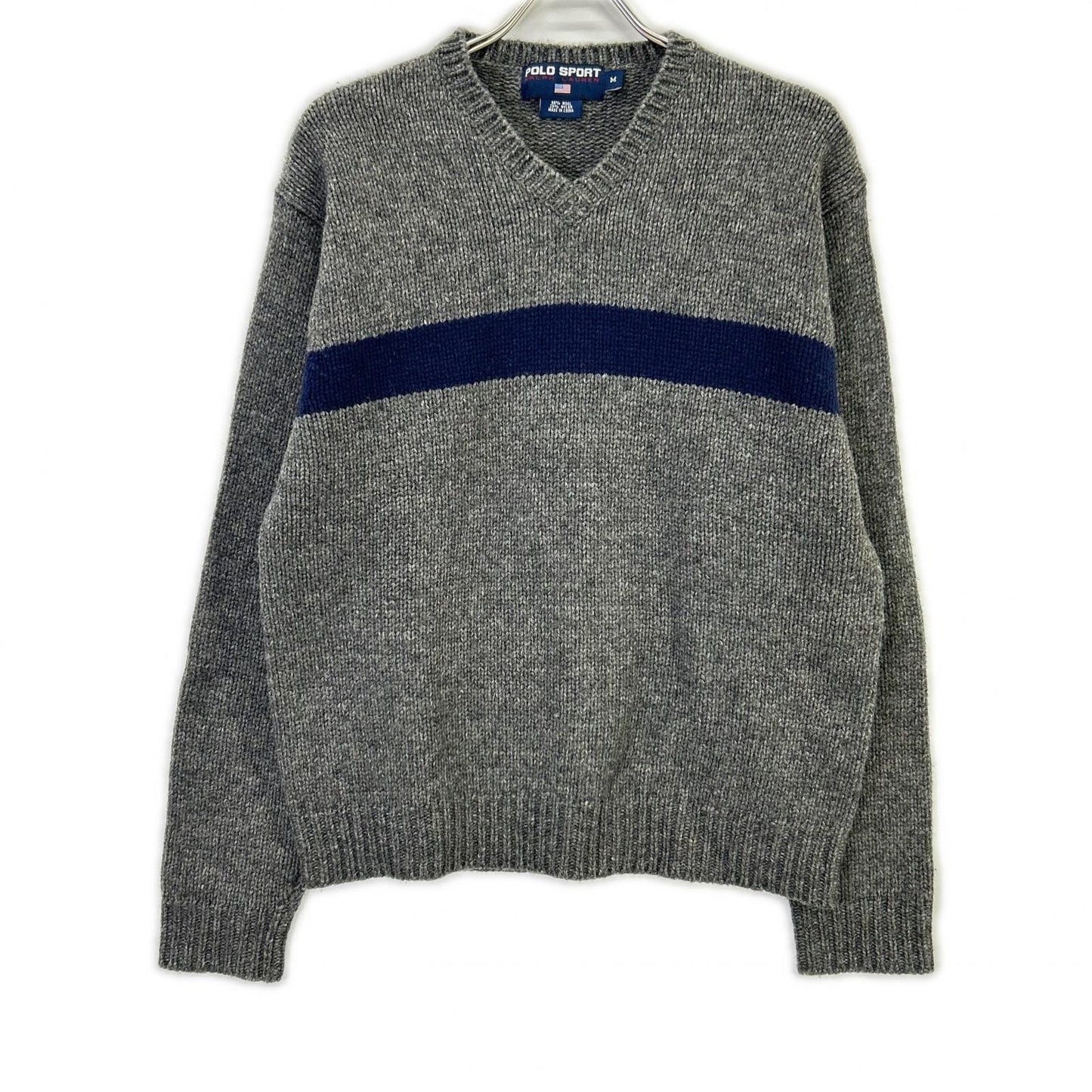 PoloSportRalphLauren 90s Gray V-Neck Wool Knit Polo Size M