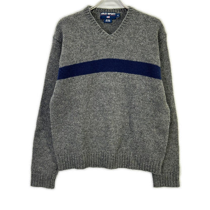 PoloSportRalphLauren 90s Gray V-Neck Wool Knit Polo Size M