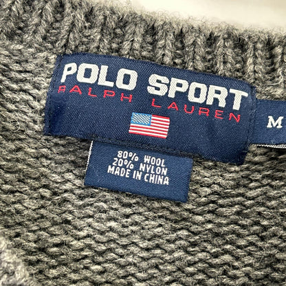 PoloSportRalphLauren 90s Gray V-Neck Wool Knit Polo Size M