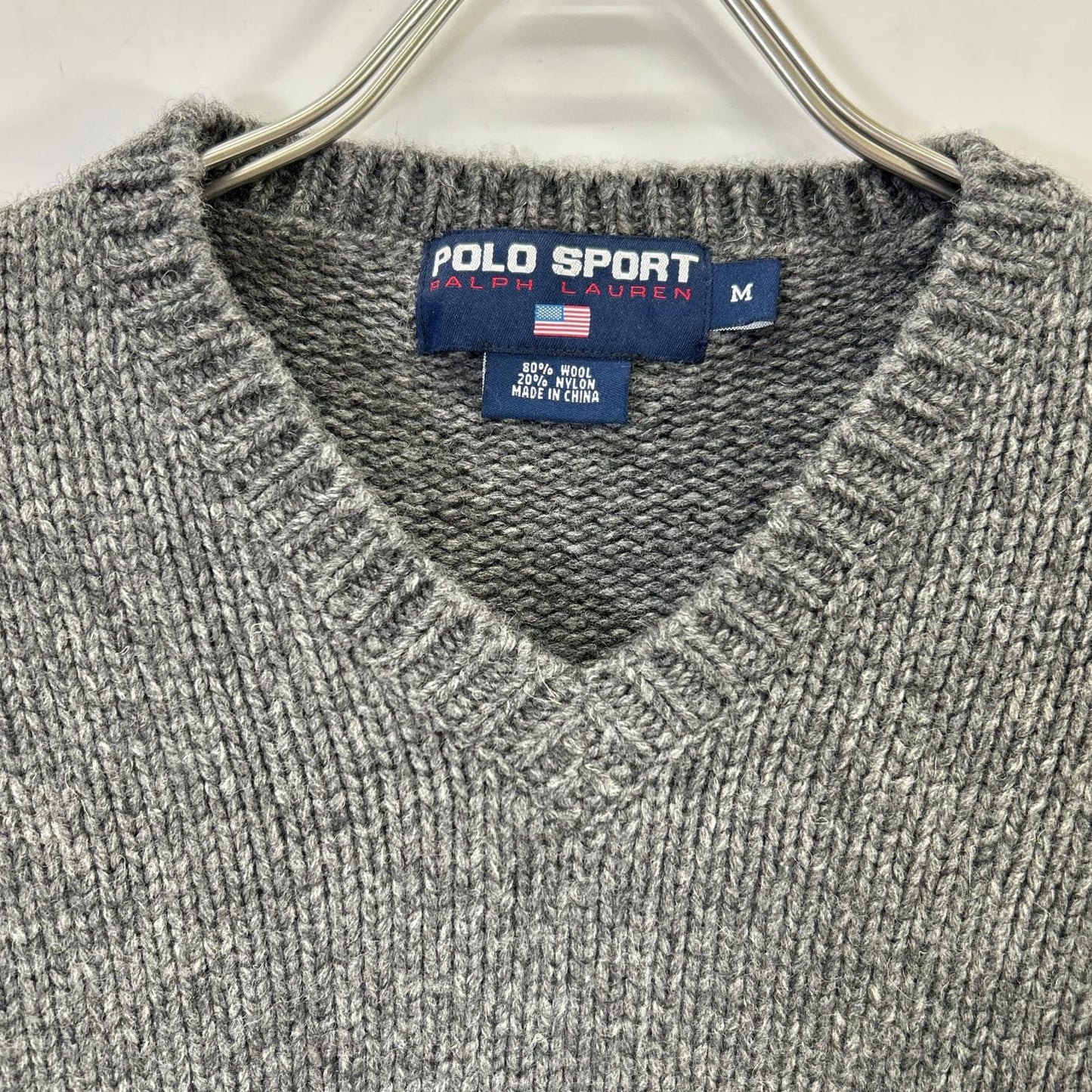 PoloSportRalphLauren 90s Gray V-Neck Wool Knit Polo Size M