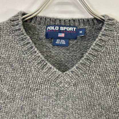 PoloSportRalphLauren 90s Gray V-Neck Wool Knit Polo Size M