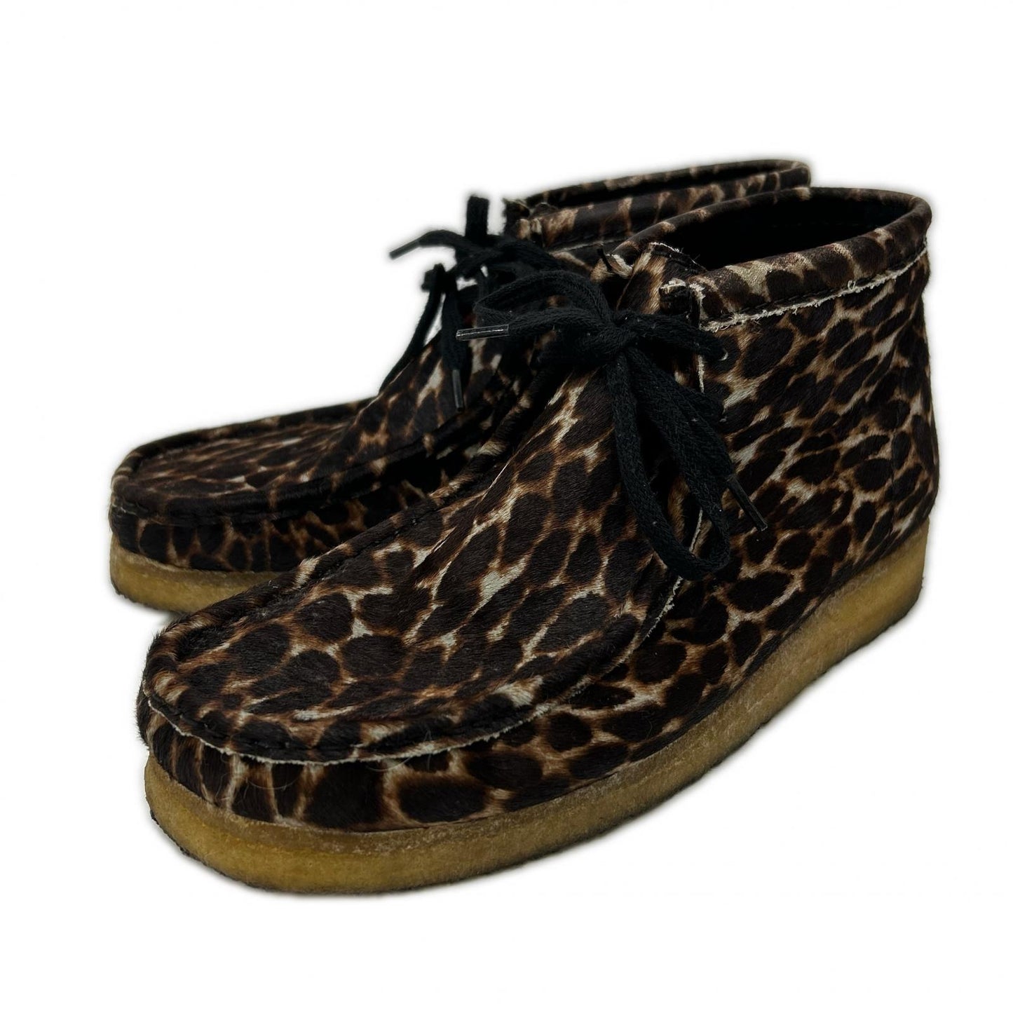 Clarks Leopard Print Haircalf Wallabee Boots Brown Size 26.5