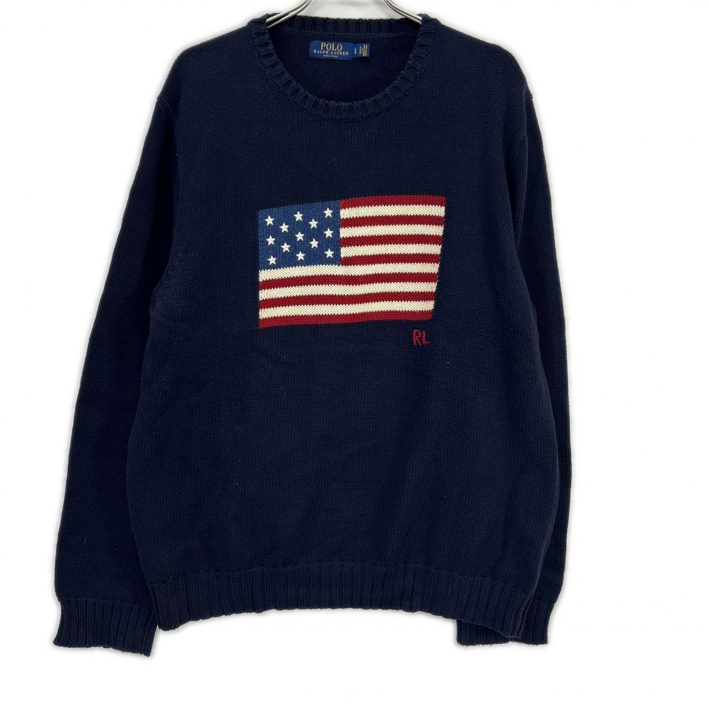 POLO RALPH LAUREN Iconic Flag Cotton Sweater Navy Size L