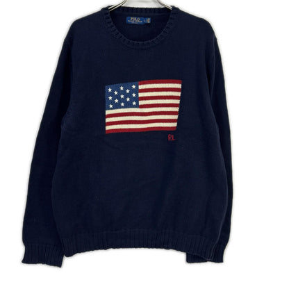 POLO RALPH LAUREN Iconic Flag Cotton Sweater Navy Size L