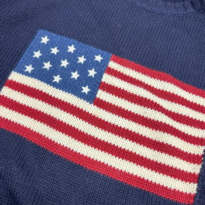 POLO RALPH LAUREN Iconic Flag Cotton Sweater Navy Size L