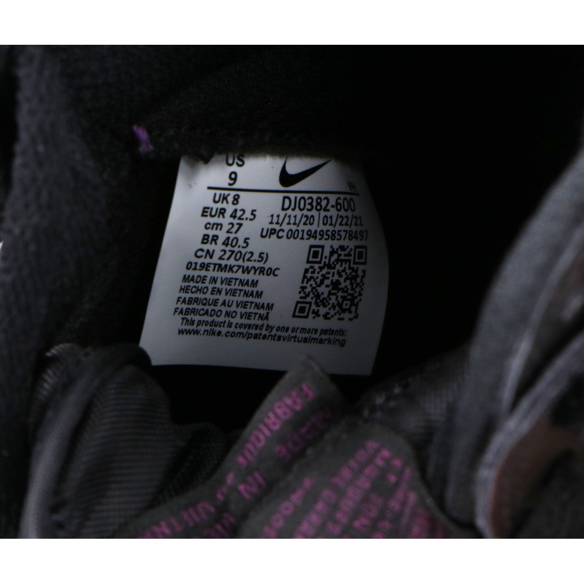 NIKE x Fragment Design Sneakers Black/Purple Size 27cm