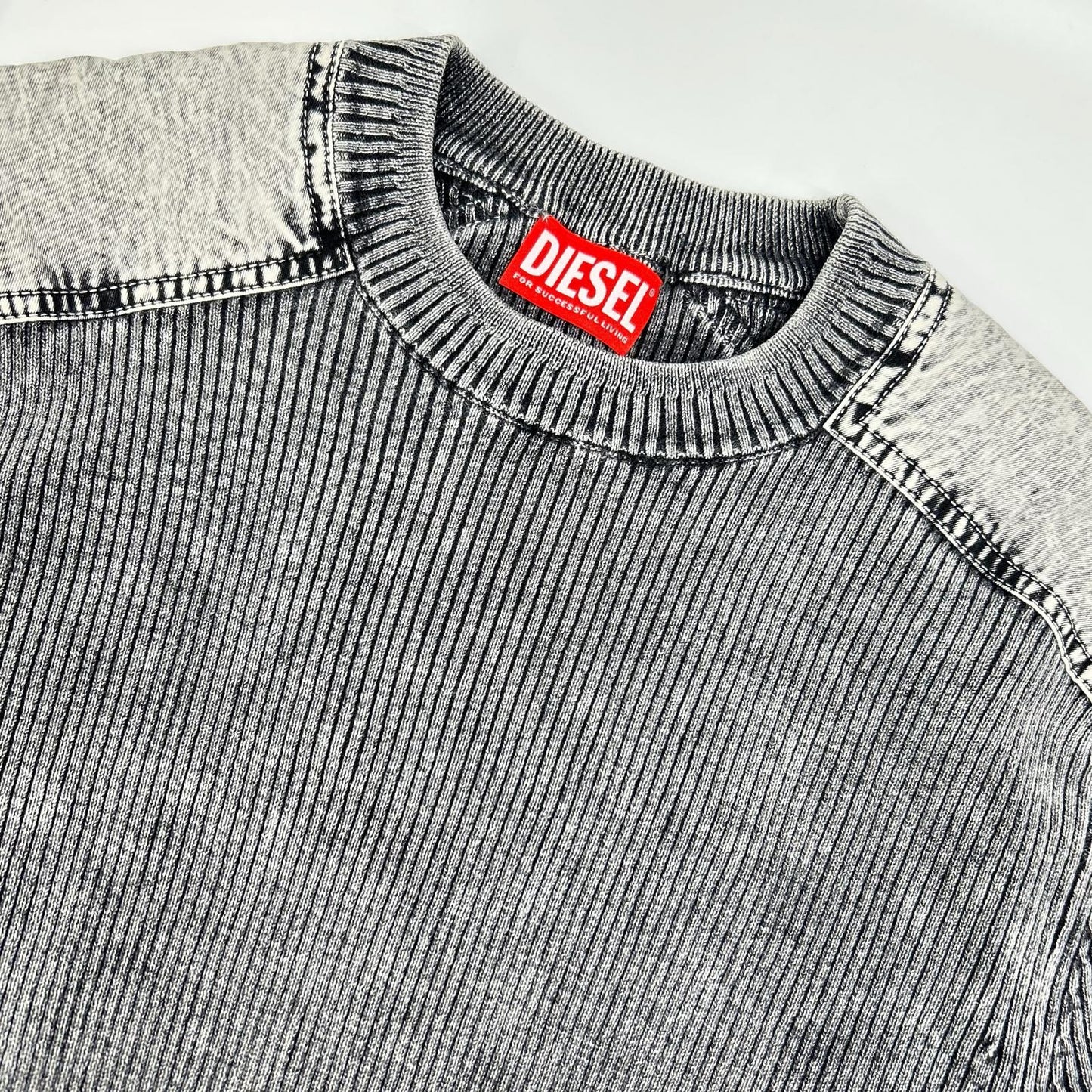 DIESEL K-MARTIN Distressed Rib Knit Gray Size XS