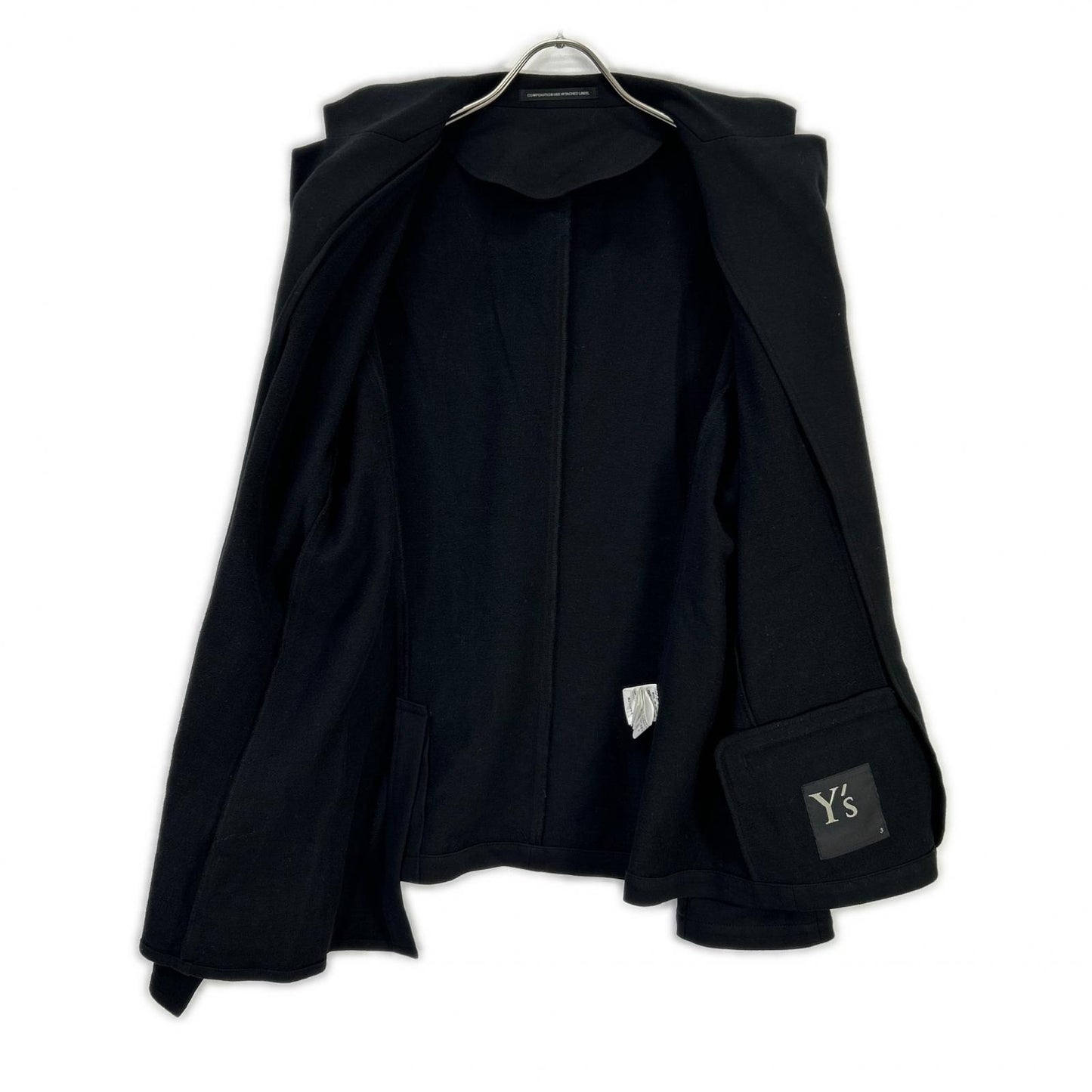 Y's Black Asymmetric Combed Fleece Cotton Jacket Size 3