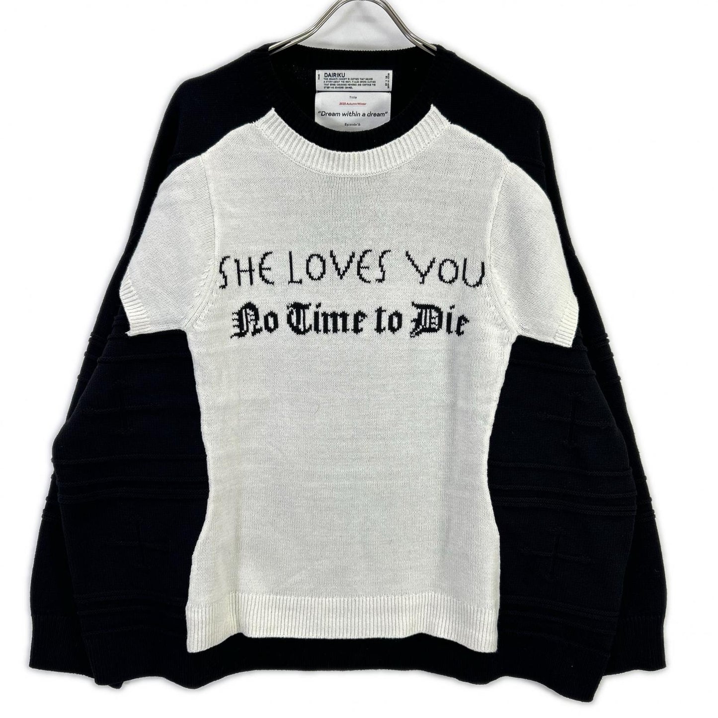 DAIRIKU 25AW Black/White Docking Lettered Knit Cotton Size L