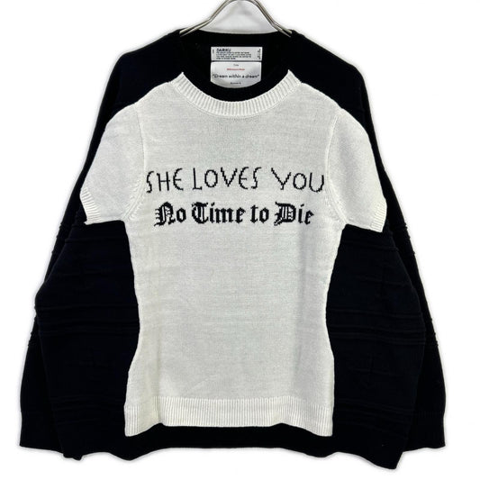 DAIRIKU 25AW Black/White Docking Lettered Knit Cotton Size L