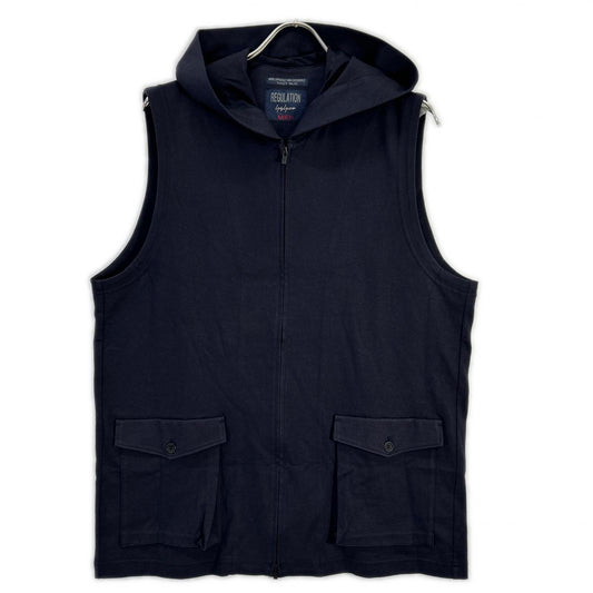 REGULATION Yohji Yamamoto Navy Hooded Zip Vest Size 3
