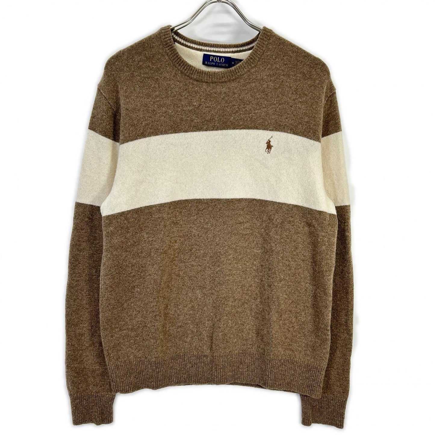 POLO RALPH LAUREN Beige/White Striped Wool Knit Size M