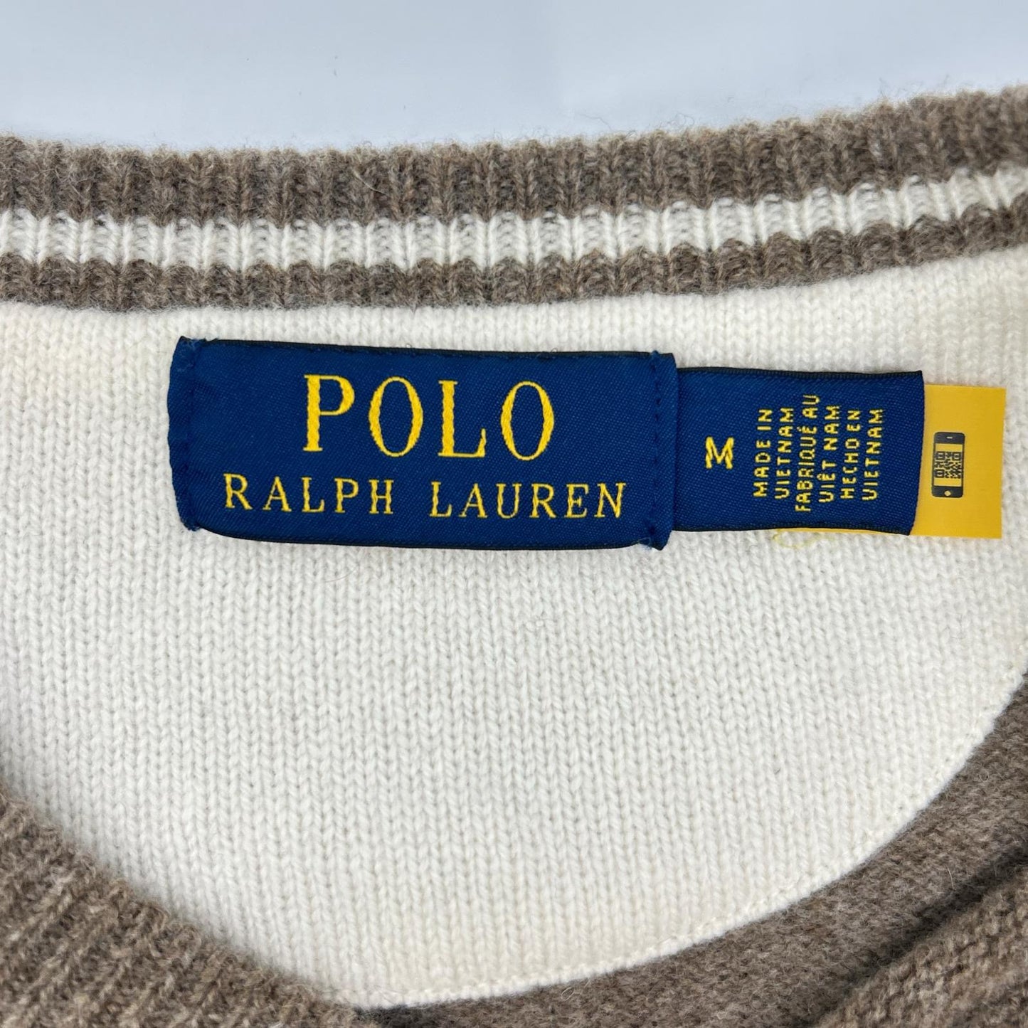 POLO RALPH LAUREN Beige/White Striped Wool Knit Size M