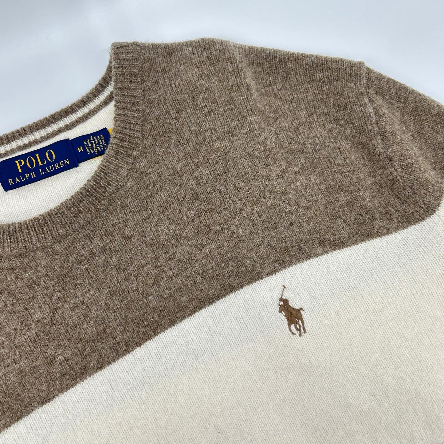 POLO RALPH LAUREN Beige/White Striped Wool Knit Size M