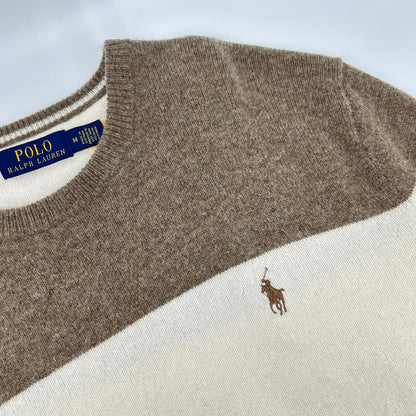 POLO RALPH LAUREN Beige/White Striped Wool Knit Size M