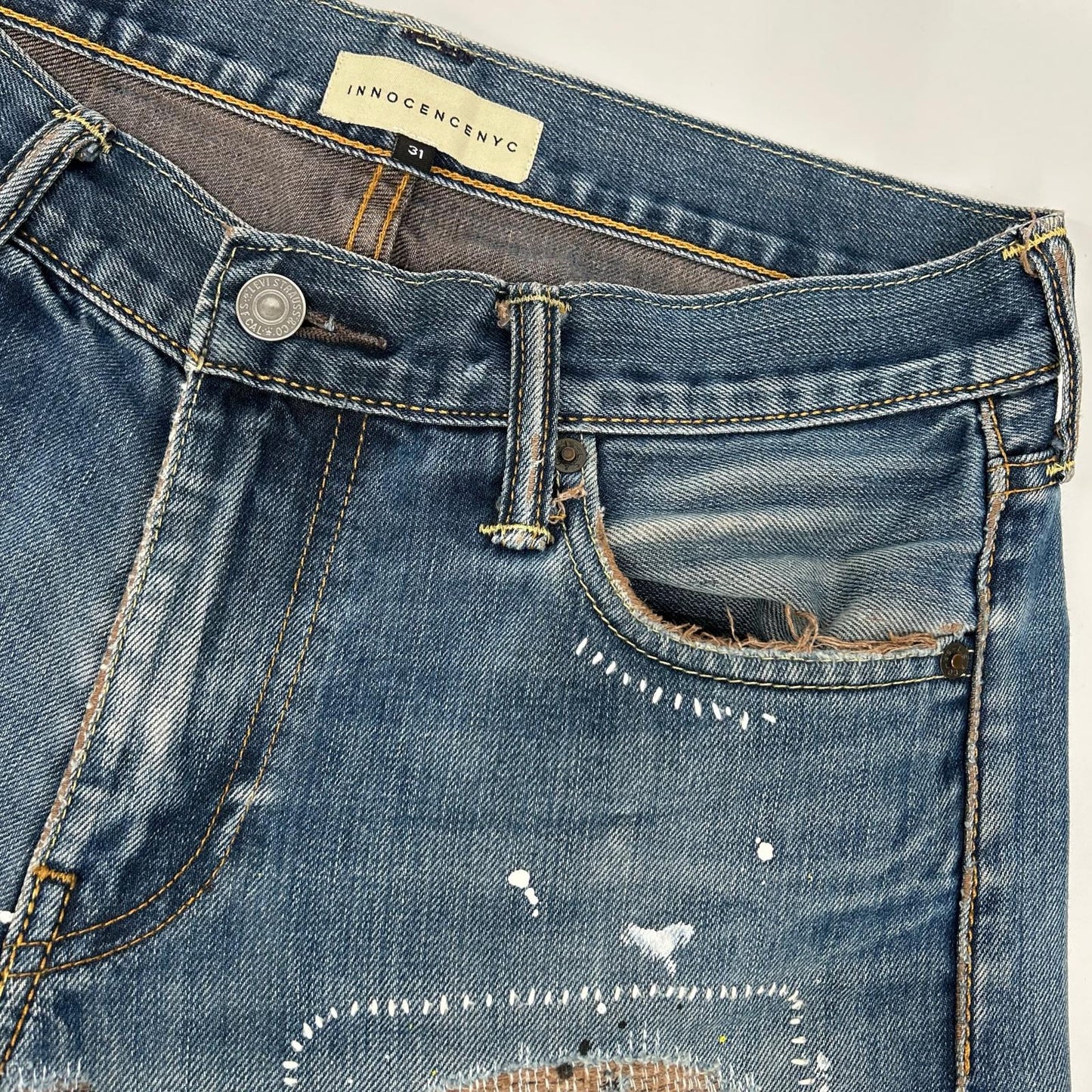 INNOCENCE NYC Indigo Rush Repair Denim Jeans Size 31
