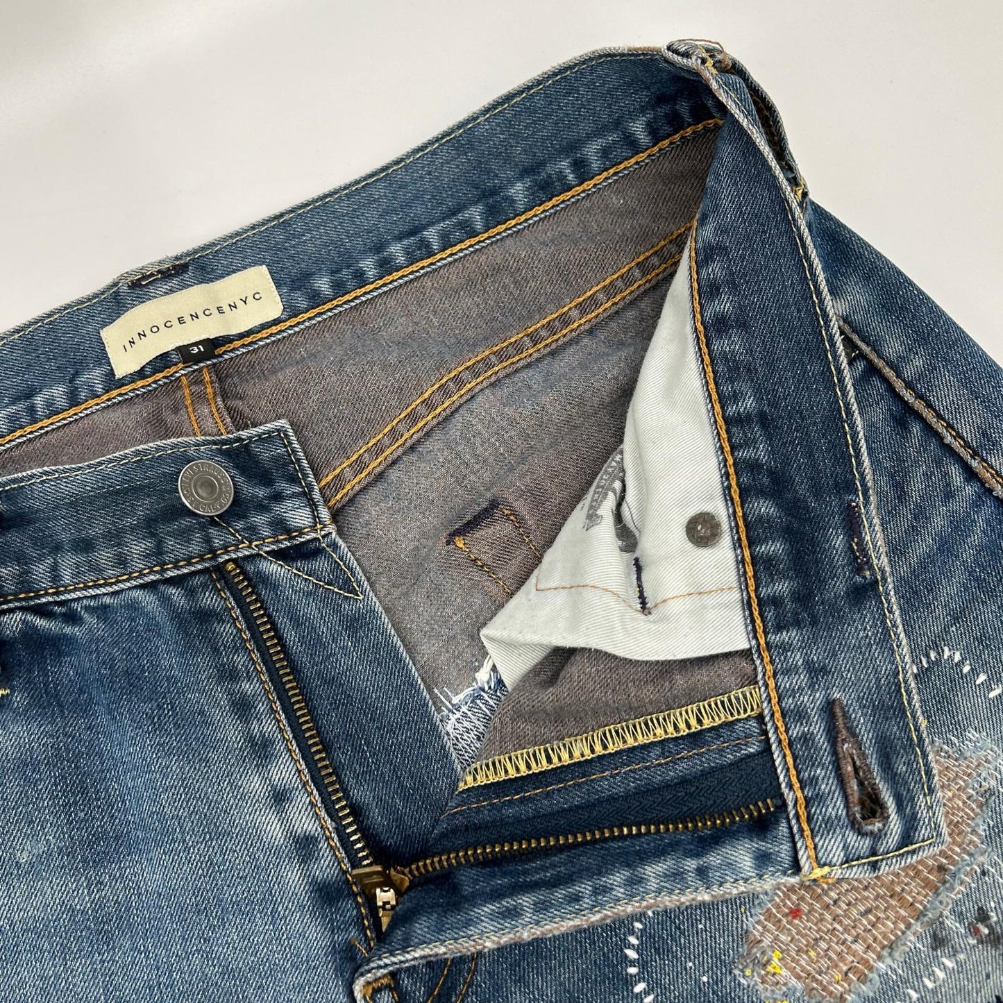 INNOCENCE NYC Indigo Rush Repair Denim Jeans Size 31