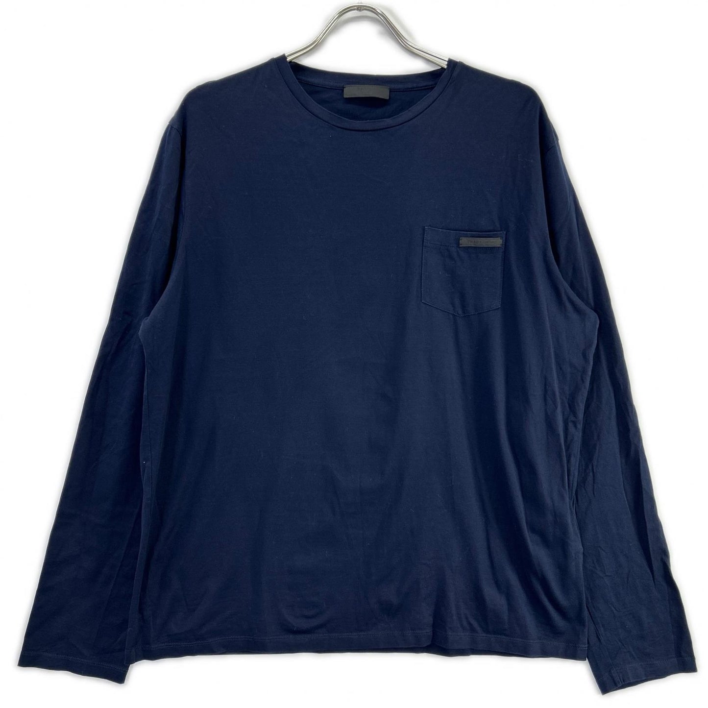 PRADA UJL879 Long Sleeve Pocket Cotton T-Shirt Navy Size XL