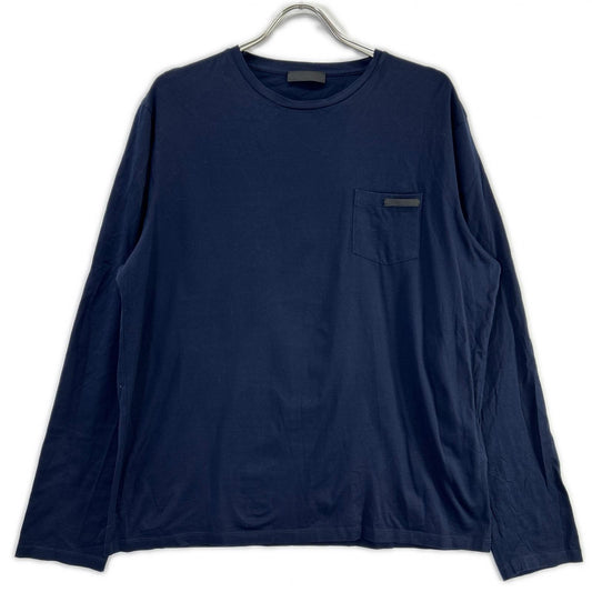 PRADA UJL879 Long Sleeve Pocket Cotton T-Shirt Navy Size XL