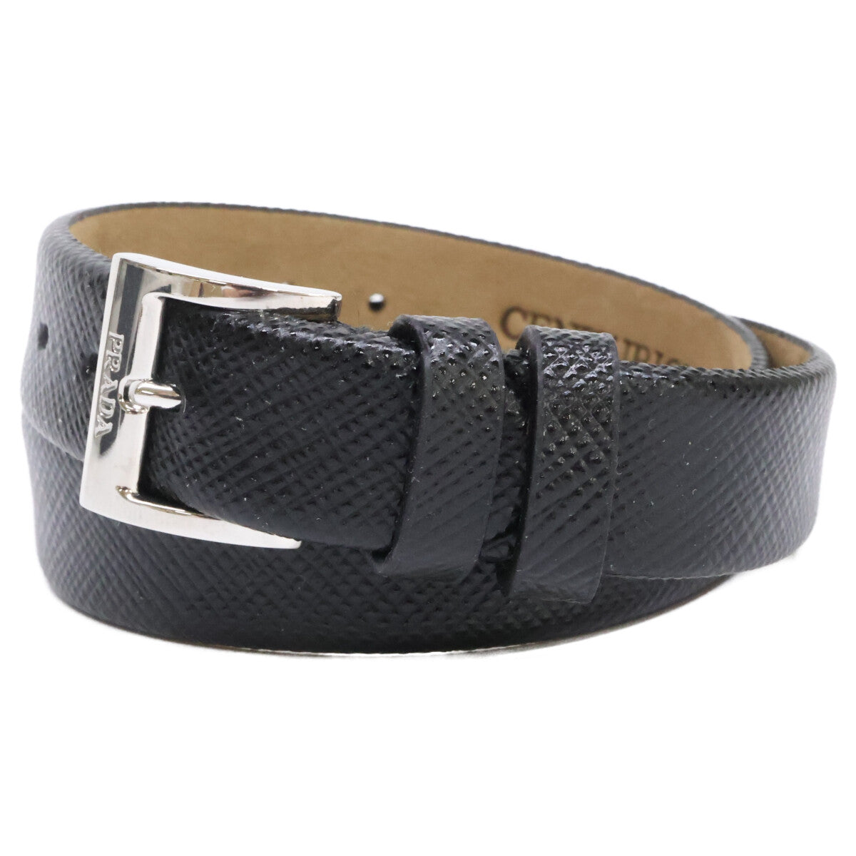 PRADA CENTURION Leather Bracelet Black Size ONE SIZE