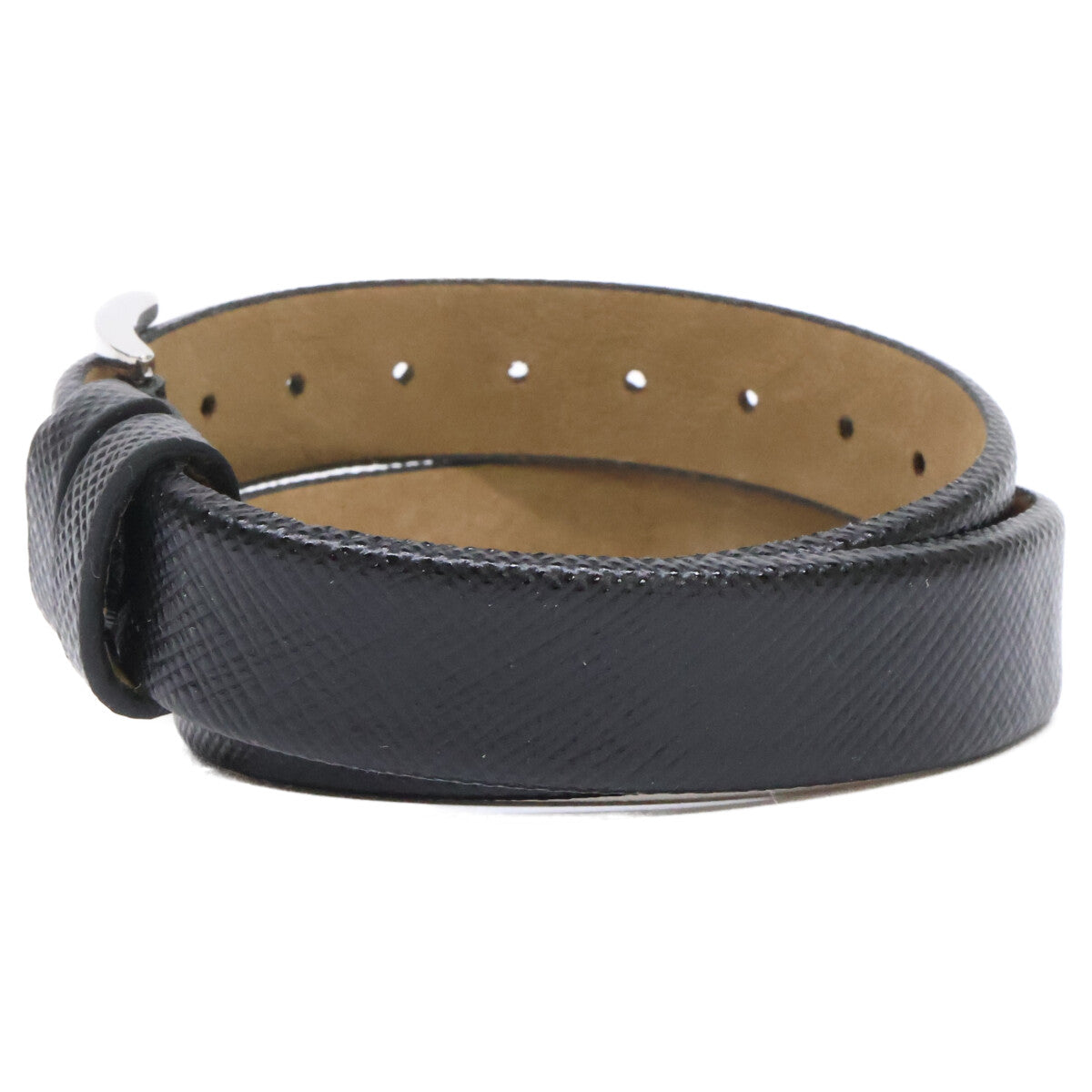 PRADA CENTURION Leather Bracelet Black Size ONE SIZE