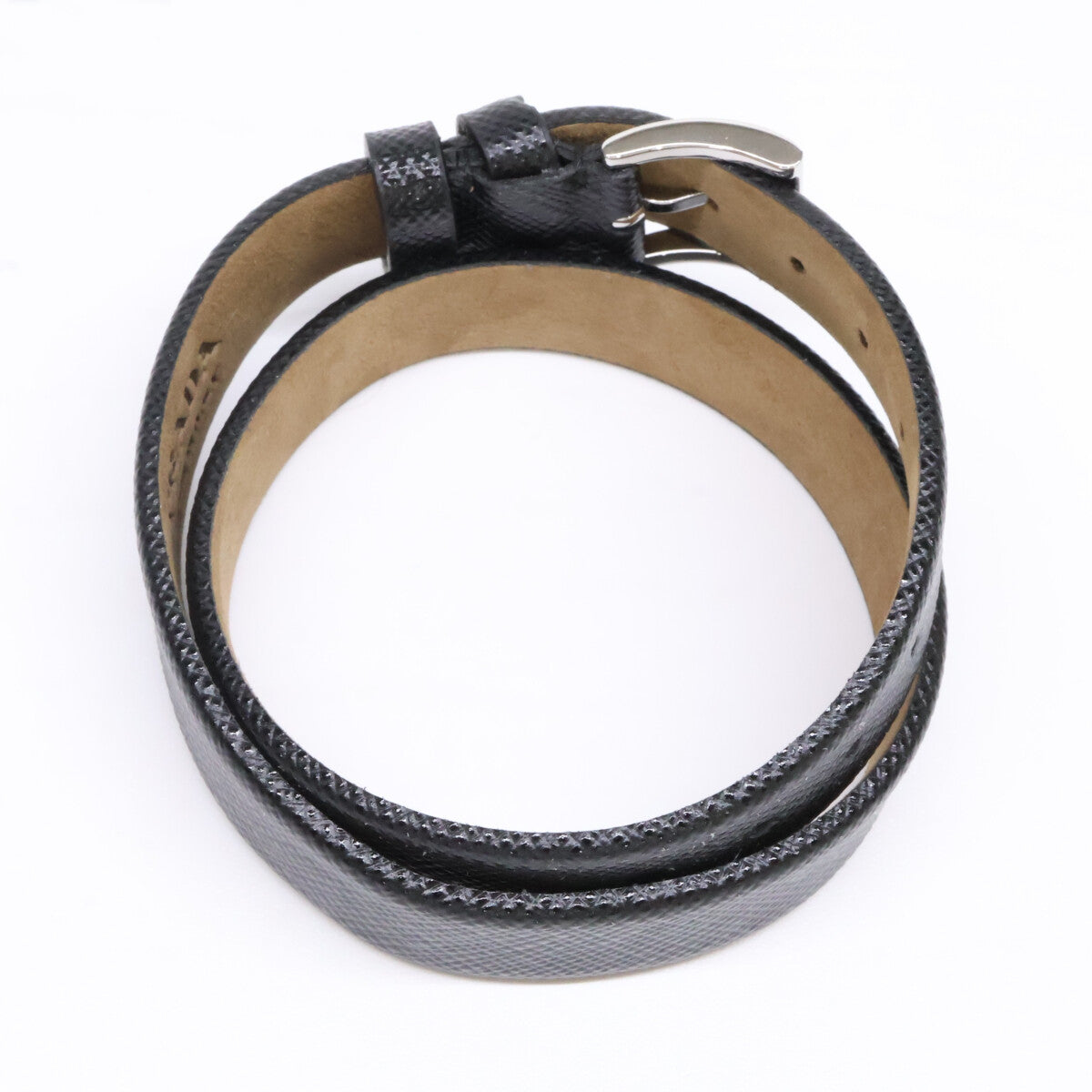 PRADA CENTURION Leather Bracelet Black Size ONE SIZE