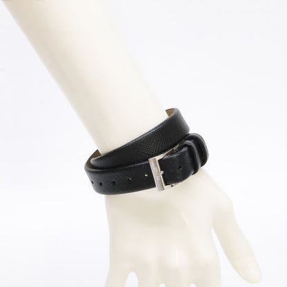 PRADA CENTURION Leather Bracelet Black Size ONE SIZE
